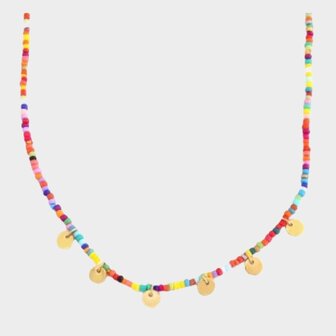 Ketting rocailles multicolor goud