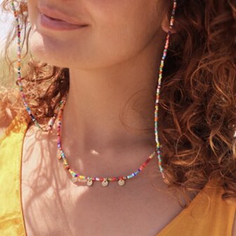 Ketting rocailles multicolor goud