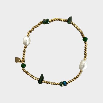 Armband staal parel groen