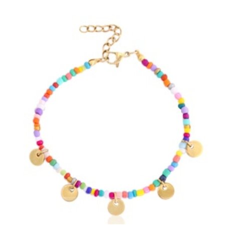 Ketting rocailles multicolor goud