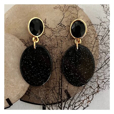 Oorbellen resin ovaal zwart