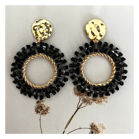 Oorbellen rozet beads zwart