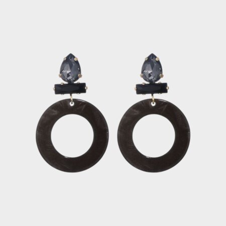 Oorbellen cirkel crystal zwart