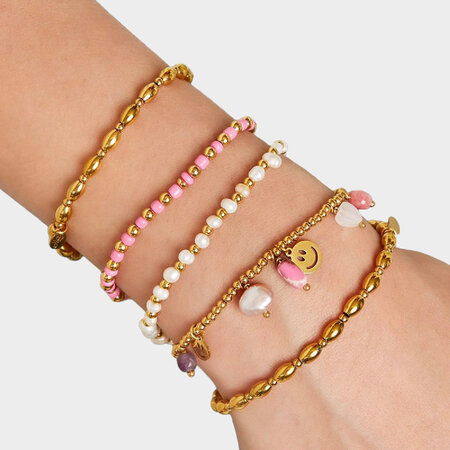 Armband staal glas roze
