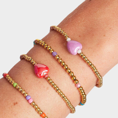 Armband hematite hart roze