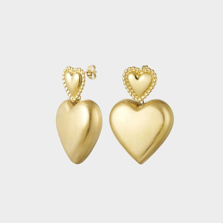 Oorbellen dubbel hart goud