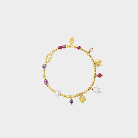 Armband staal bedel paars